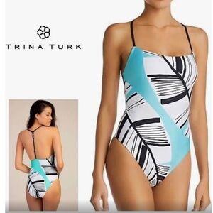 Trina Turk Blue and Black One Piece Swimsuit